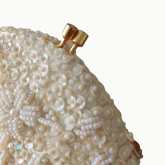 Ivory Cream Beaded with Sequin Mini Evening Handbag - Picture 14 of 17